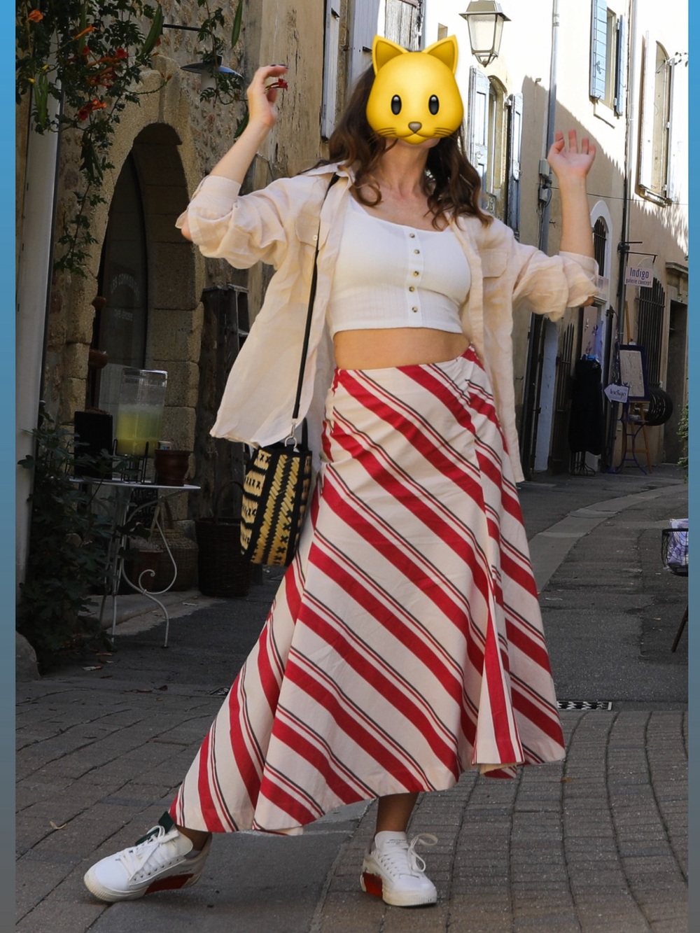 Zara Red & Cream Diagonal Stripe Circle Skirt